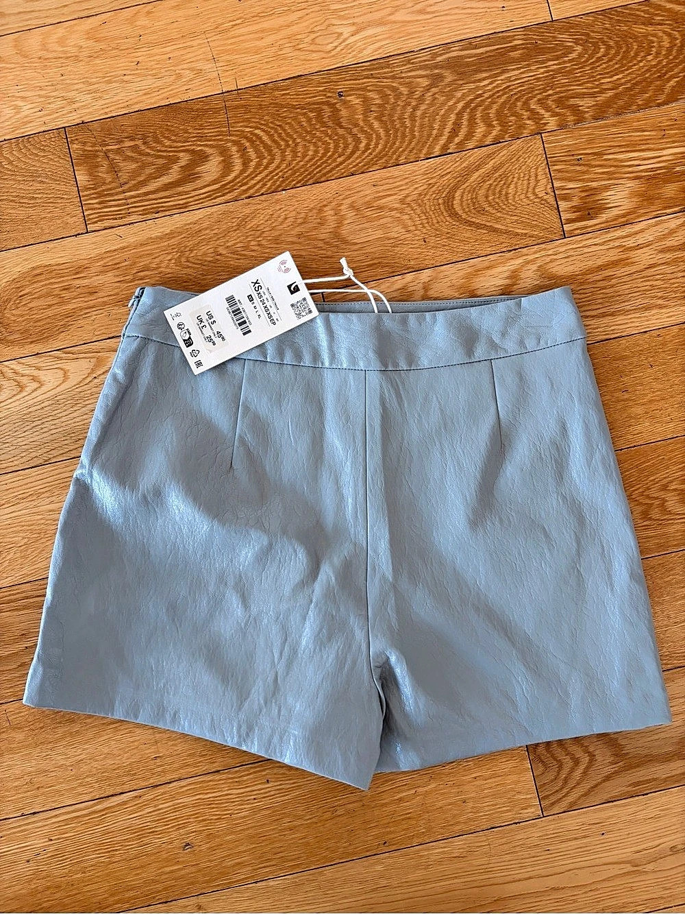 Zara Light Blue Faux Leather High Waisted Shorts XS NWT